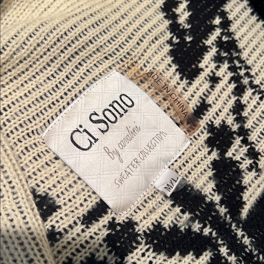 Ci Sono Black and Cream Knit Sleeveless Open Front Draping Cardigan Vest M/L - Picture 6 of 7